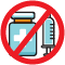 An icon of a medicine bottle and vaccine needle crossed out in a red circle