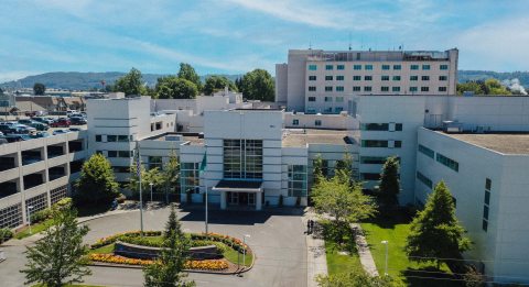 Aerial photo of St. John's Hospital with Longview in the background
