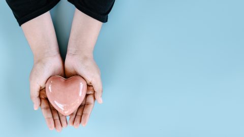 Hands holding out a heart in a gift like motion