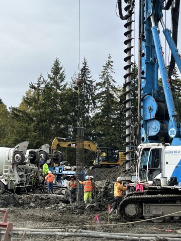 Construction vehicles working on the grounds of St. Joseph Medical Center