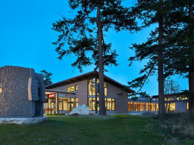 Peace Island Medical Center at dusk