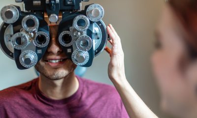 Young adult getting an eye exam.