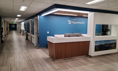 Front interior entrance view of PeaceHealth St. John 8th floor surgical unit
