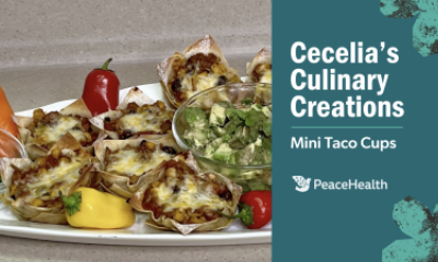 Mini taco cups on a plate with fresh peppers
