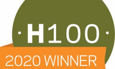 Round, green and orange icon with the words, "2020 H100 Winner"