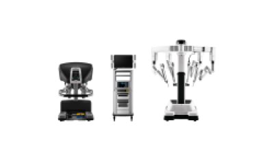 Cropped and composite image of DaVinci Robotic Surgery components on white background