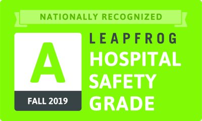 Text: Nationally Recognized Leapfrog Hospital Safety Grade of an A for Fall 2019