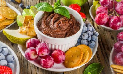 Snickerdoodle dip with fruit and other items to dip