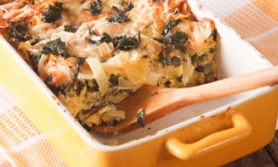 Spinach, Bacon, and Gruyère Breakfast Strata recipe