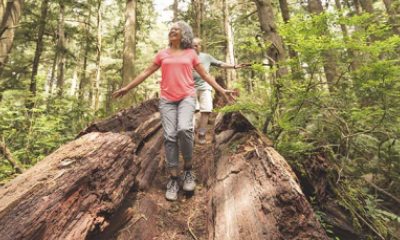 people walking in the woods