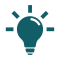 Blue-greenish lighbulb with lines radiating from the top indicating it is lit