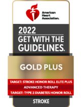 2022 American Heart Association Get with the Guidelines for Stroke Gold Plus badge