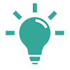Icon of lightbulb image with lines inferring illumination