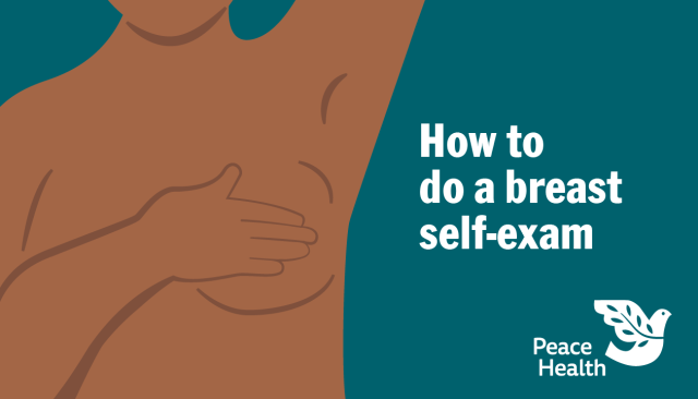 Illustration of a person's chest, arms and torso with the title "how to do a breast self-exam"