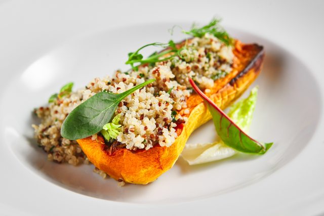 Roasted delicata squash with quinoa salad recipe