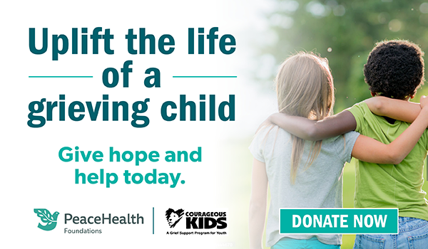 An image of children embracing with the words "Uplift the life of a grieving child" overlaying photo