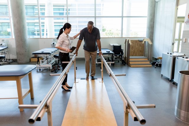 Man at a physical therapy appointment.