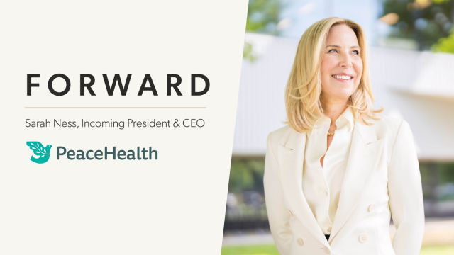 Title screen for Incoming President and CEO Sarah Ness's video message: "Forward"