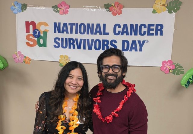 Myronie McKee celebrates National Cancer Survivors Day with Dr. Shushan Rana during Sunday’s celebration at PeaceHealth Southwest Washington Medical Center.
