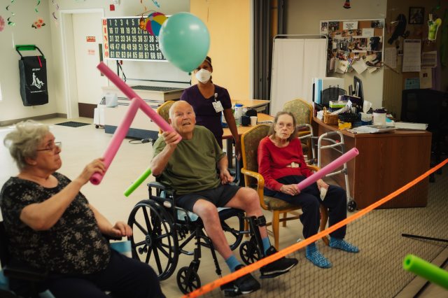 A group of patients at Ketchikan Medical Center enjoy each other's company