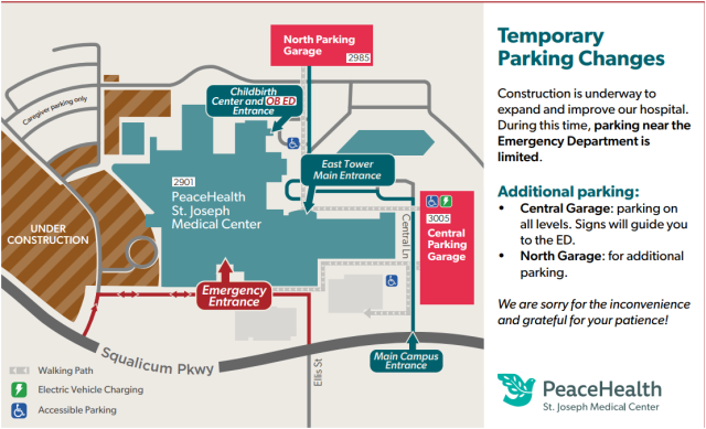 Temporary Parking Changes Illustration at St. Joseph Medical Center