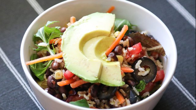 Rice bean bowl with avocado recipe