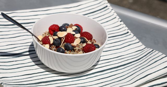 quinoa fruit salad in a bowl