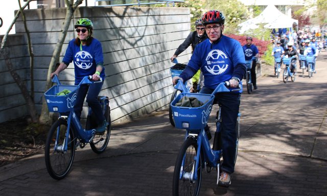 Bicyclists out on a PeaceHealth Rides program ride