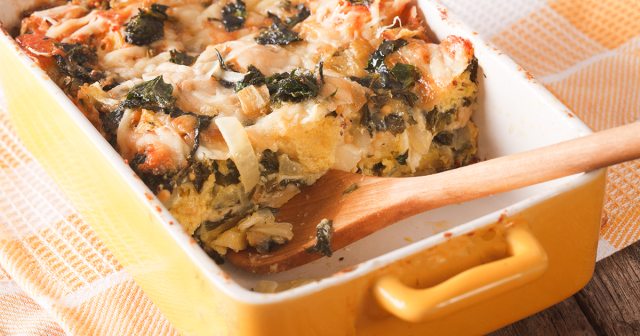 Spinach, Bacon, and Gruyère Breakfast Strata recipe