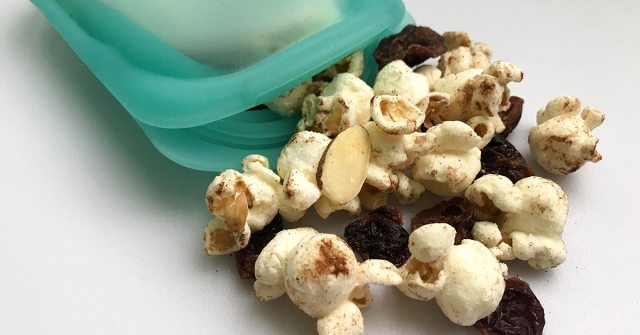 Popcorn trail mix recipe for a quick snack.