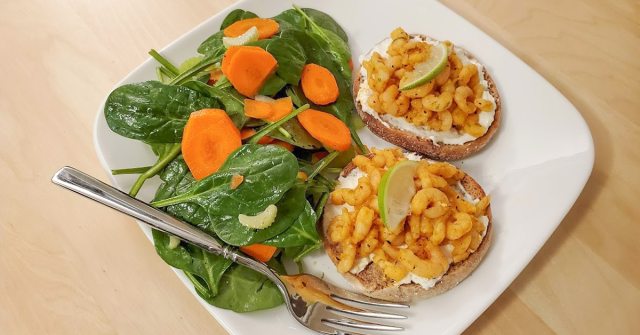 curry lime shrimp toast recipe with green salad